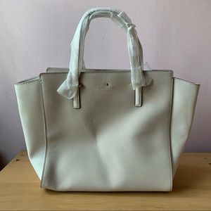 Brand New Kate Spade Beige and White Genuine Leather Shoulder Bag